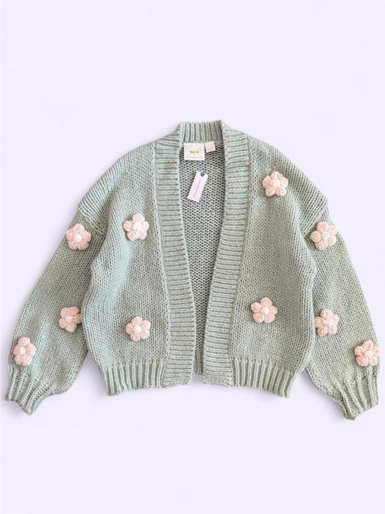 Anthropologie Sweaters - Anthropologie Maeve Susanna Light Green 3D Flower Relaxed Cardigan One Size NWT